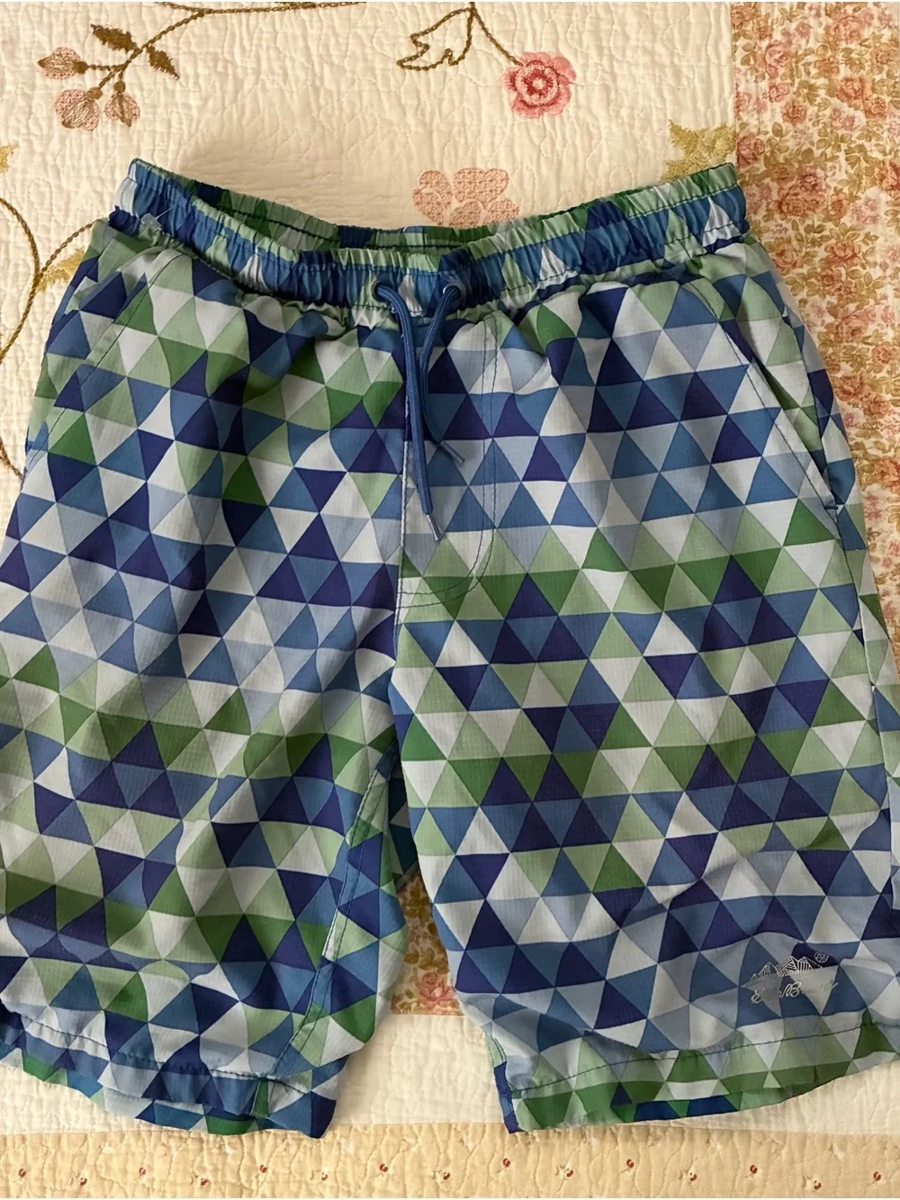 Eddie Bauer Boys Blue & Green Hybrid Swim Trunks/Athletic Shorts - size 10/12